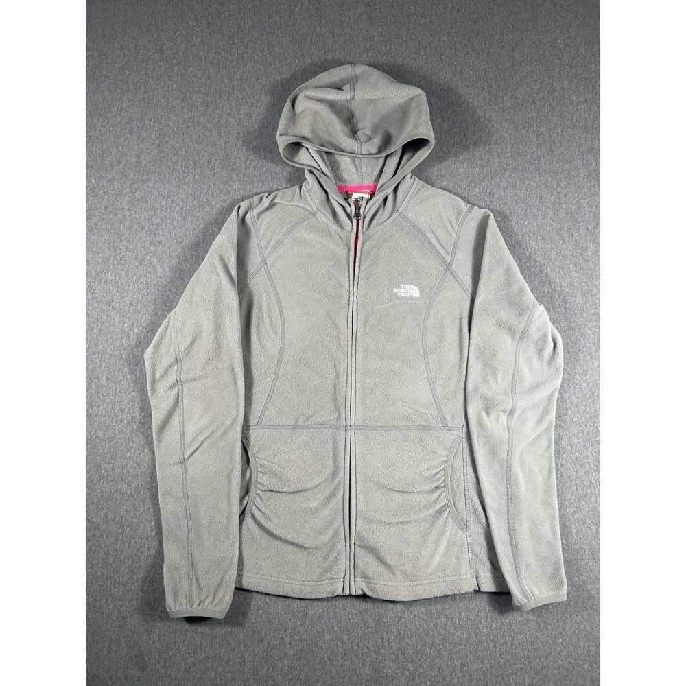 The North Face Women's TKA 100 Fleece Full Zip Hoodie Grey Pink Size L